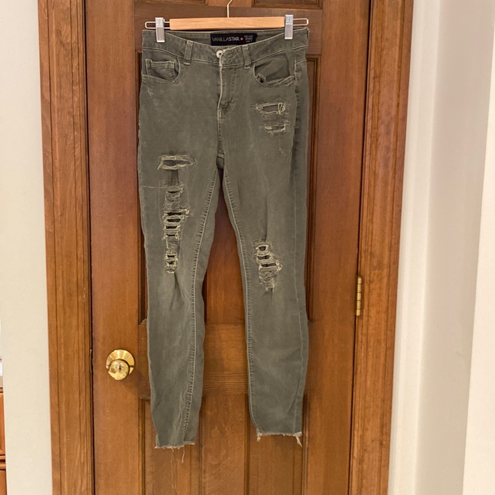 Army green stretchy mid rise skinny